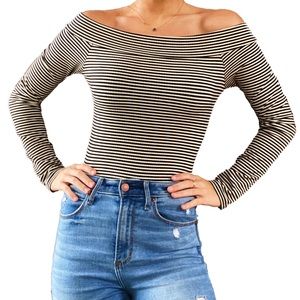 ribbed off the shoulder striped top